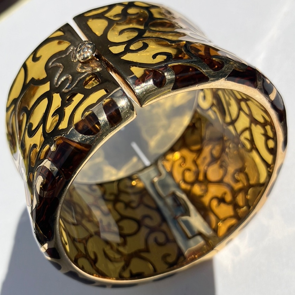 Angelique de Paris Gold over Sterling Silver & Resin Wide Bangle Bracelet - Picture 3 of 11